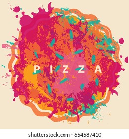 Vector banner with abstract image of pizza in the form of colorful spots and splashes and the inscription pizza