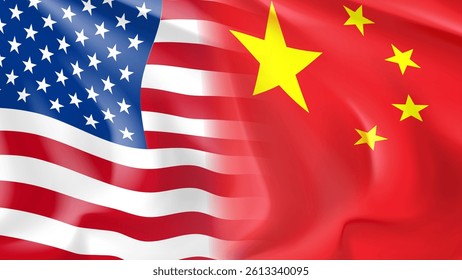 Vector banner with American and Chinese Flags. Waving American and Chinese Flags. Economic trade between USA and China concept. Vector illustration with realistic USA and Chinese Flags.