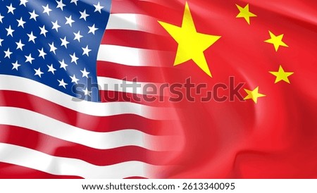 Vector banner with American and Chinese Flags. Waving American and Chinese Flags. Economic trade between USA and China concept. Vector illustration with realistic USA and Chinese Flags.