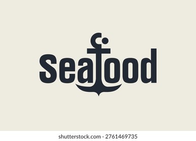 Vector banner with an anchor and  the inscriptions Seafood. Menu, logo, signboard of a restaurant, cafe, fish shop. Advertising poster. On the marine theme, ocean life. No ai used