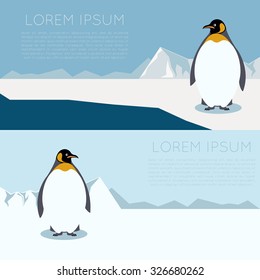 Vector banner with antarctica and penguins