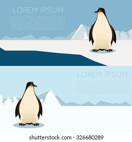 Vector banner with antarctica and penguins