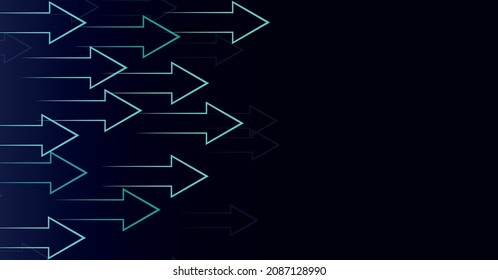 vector banner with arrows of different sizes. flat image of moving forward arrows on dark background