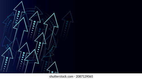 vector banner with arrows of different sizes. flat image of moving forward arrows on dark background