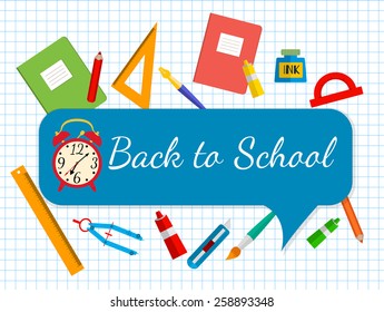 vector banner Back to school. School bags and stationery.