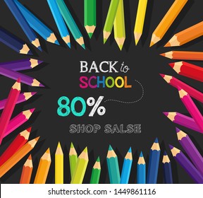 Vector banner back to school. Collection crayons colored pencil loosely arranged with space for write text