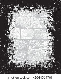 Banner ou fundo de vetor com parede de tijolo cinza, pedra e espaço para texto ou inscrição. Rocha velha, quebrada, lascada com buracos. Adequado para lápide e memorial, serviços funerários. Nenhuma IA usada