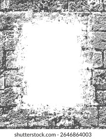Vector banner or background with gray brick wall, stone and space for text or inscription. Old, broken, chipped shell rock with holes. Suitable for tombstone and memorial, funeral services. No AI used