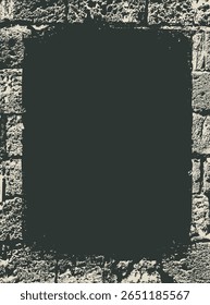 Banner ou fundo de vetor com parede de tijolo cinza, pedra e espaço para texto ou inscrição. Rocha velha, quebrada, lascada com buracos. Adequado para lápide e memorial, serviços funerários. Nenhuma IA usada