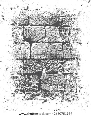 Vector banner or background with gray brick wall, stone and space for text or inscription. Old, broken, chipped shell rock with holes. Suitable for tombstone and memorial, funeral services. No AI used