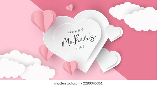 Vector banner and background happy mother's day heart paper style illustration.