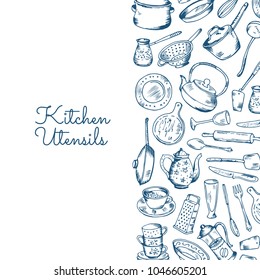 Vector banner background with kitchen utensils with place for text illustration