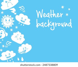 Vector banner background with rich blue background decorated with cute cartoon suns and clouds. Space is provided for text, making it easy to tailor it to suit your needs.