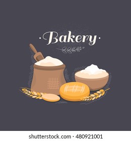 Vector banner bakery. Illustration of bread. Template for design. Food concept. Background for cards, invitations, coupon, web pages, covers, flyer.