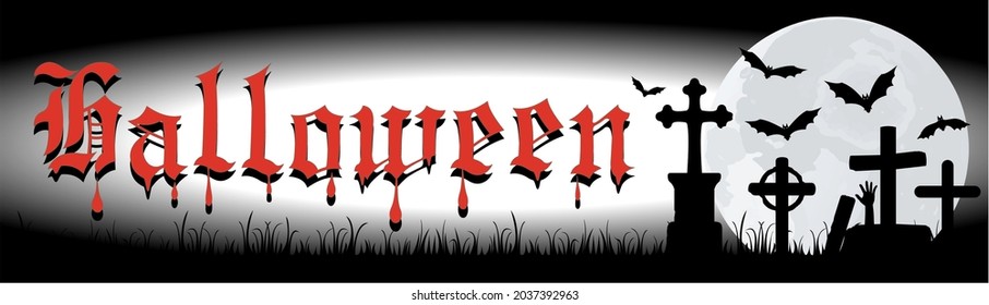 Cartel vector con murciélagos y texto de Halloween en caracteres góticos