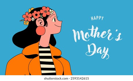 Vector banner with beautiful flowers framed for mother's day