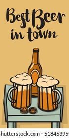 vector banner with a beer bottle and glasses on the table