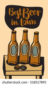 vector banner with a beer bottles on the table