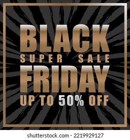Vector banner for black friday discount on black background with golden letters