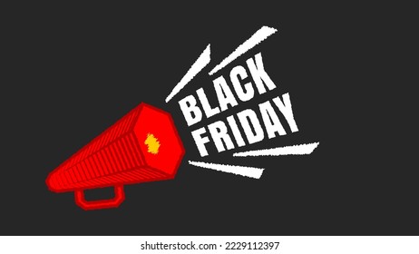 Vector banner for black friday with red vintage megaphone. Vector illustration of red megaphone for black friday in retro style.