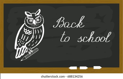 Vector Of Banner With Blackboard,owl And Text Back No School