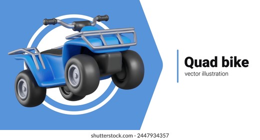 Vector banner with blue quad bike. Advertising template for sports club, rental business, store