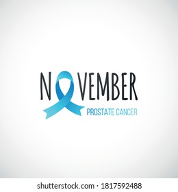 Vector banner with blue ribbon, symbol for prostate cancer awareness month. Concept background design for men health care campaign.