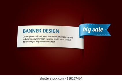 Vector banner with blue silky ribbon tag "Big Sale"