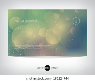 Vector banner with blurry glowing bokeh background and festive glitter. Can be used for a holiday postcard
