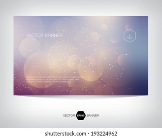 Vector banner with blurry glowing bokeh background and festive glitter. Can be used for a holiday postcard