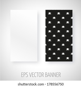 Vector banner with bones and skulls decoration over black background