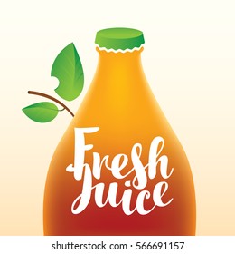 vector banner with a bottle and leaf and the words fresh juice
