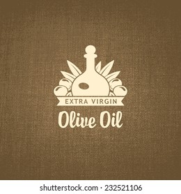 Vector banner with a bottle of olive oil on a cloth background