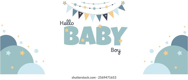 vector banner for a boy's birthday with stars and garlands


