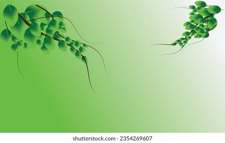 Vektorbanner.  Äste, Blätter auf weißem Hintergrund. Grüne Hochzeit einfache horizontale Vorlage. Aquarellkarte. Alle Elemente sind einzeln und editierbar