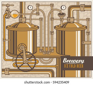 Vector banner with the brewery, beer production in retro style