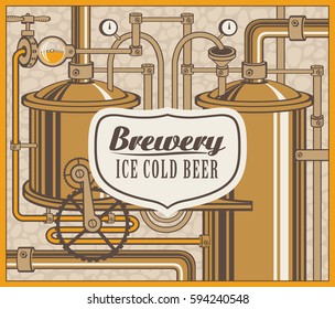 Vector banner with the brewery, beer production in retro style