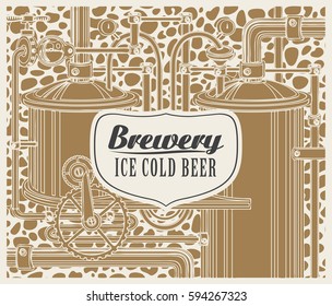 Vector banner with the brewery, beer production in retro style