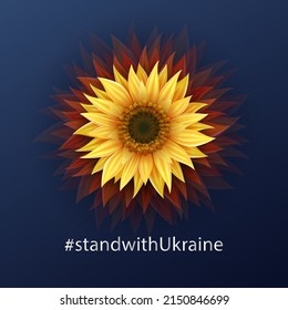 Pancarta vectorial con girasol amarillo brillante en flor como símbolo nacional de Ucrania. Cartel de Apoyo a Ucrania. Detener la guerra
