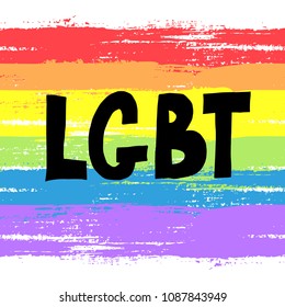 Vector banner of brushed rainbow watercolor background with word lgbt. Painted gay flag and symbol. Concept of gay love, lgbt movement, free love, gay rights, lesbian rights, equality, pride parade