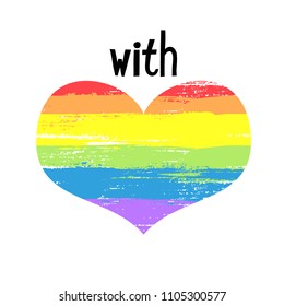 Vector banner of brushed rainbow watercolor background in heart shape. Painted gay flag and love symbol. Concept of gay love, lgbt movement, free love, gay right, lesbian right, equality, pride parade