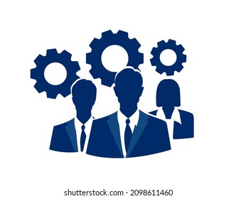Vector banner of business people on a cogwheel background 