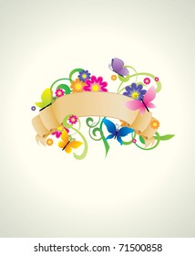 vector banner with butterflies and flowers