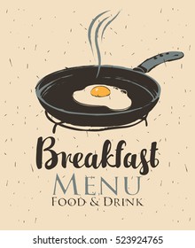 vector banner for a cafe with breakfast with a frying pan and fried eggs