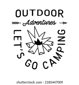 Vector banner with camping theme text and bonfire image