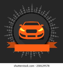Vector banner, car with a ribbon winner