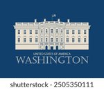 Vector banner or card with contour drawing of the famous US White House, Washington DC in retro style. American landmark.