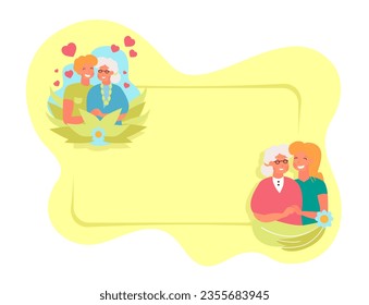 Vector Banner or Card with illustrations of happy family. Relatives hug concept flyer.