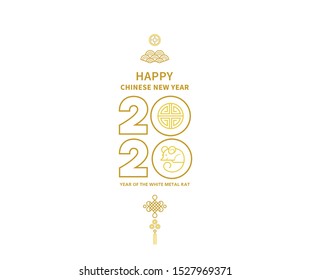 Vector banner, card, money envelope with a illustration of the rat zodiac sign, symbol of 2020 on the Chinese calendar. White Metal Rat, chine lucky in New Year. Element for Chinese New Year's design.