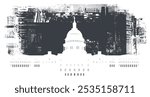 Vector banner or card with US Capitol Building in Washington DC  in art grunge background of spots and geometric shapes from elements of big city architecture. suitable for logo, t-shirt design.